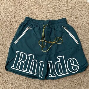 Rhude Black Athletic RH Green and White Outline Logo Shorts Men’s size Large